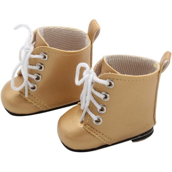 Goldene Lederstiefel 46 cm für amerikanische Puppen mit Schnürsenkeln – Kostümzubehör