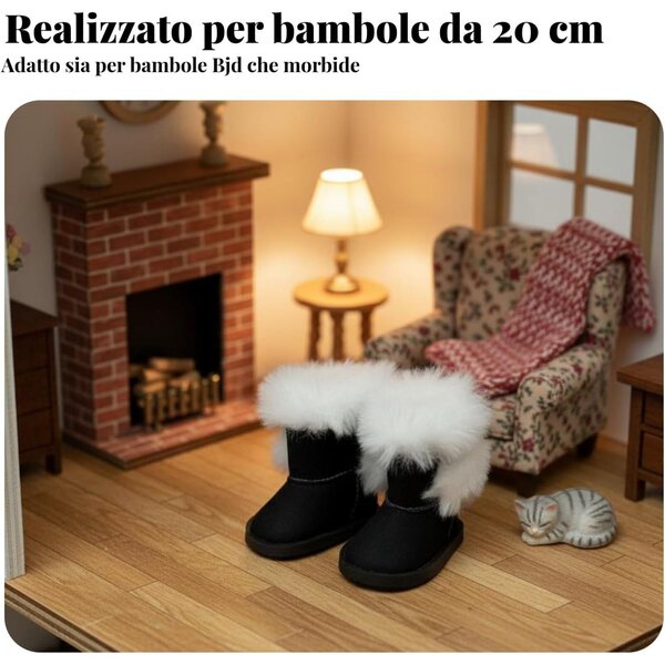 Puppenschuhe 20 cm weiche Schneestiefel mit Kunstfell Khaki KiBcsLic