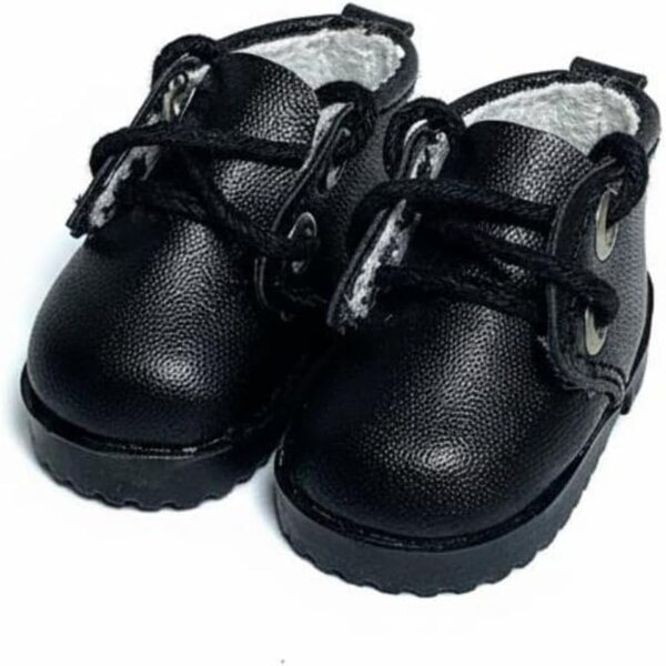 4,5 cm große Puppenschuhe aus schwarzem PU mit klassischem Schnürdesign
