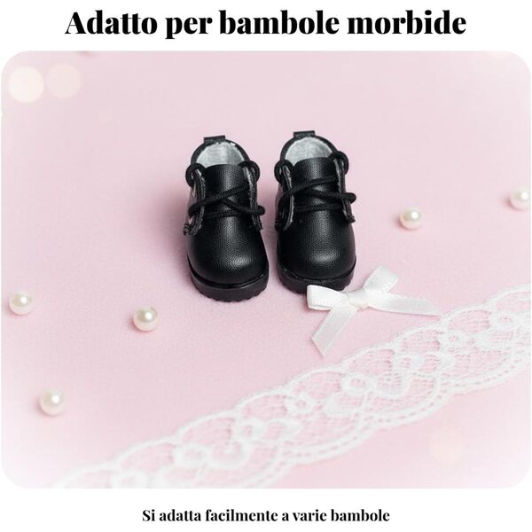 4,5 cm große Puppenschuhe aus schwarzem PU mit klassischem Schnürdesign