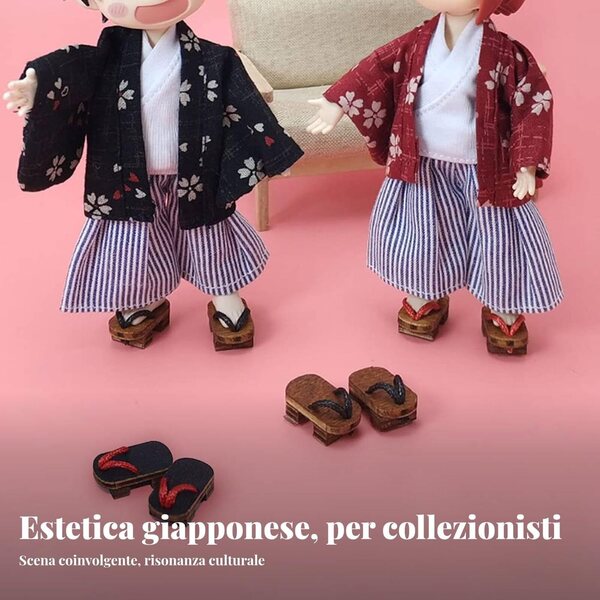 Mini Geta Holzclogs für OB11 und BJD Puppen im japanischen Stil handgefertigt