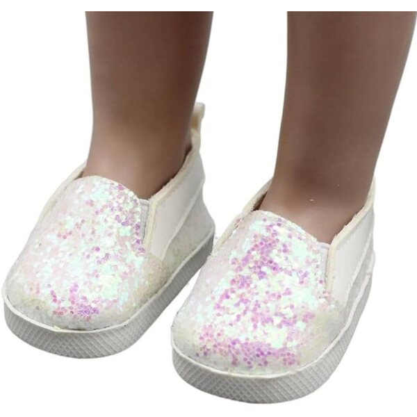 Scarpe basse bianche con paillettes per bambole American Girl 46 cm/18''