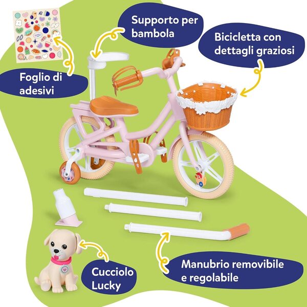 BABY born Glücksfahrrad für Puppen mit Korb, verstellbarem Lenker und Aufklebern