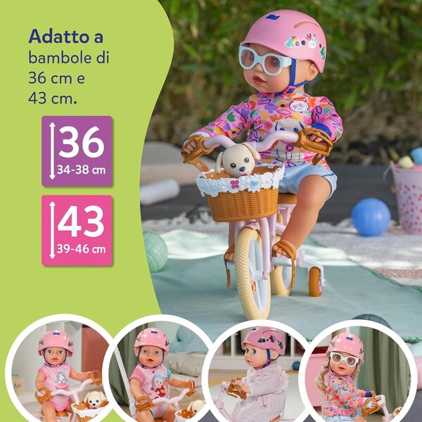 BABY born Glücksfahrrad für Puppen mit Korb, verstellbarem Lenker und Aufklebern