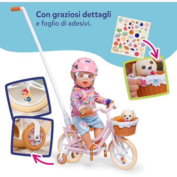 BABY born Glücksfahrrad für Puppen mit Korb, verstellbarem Lenker und Aufklebern