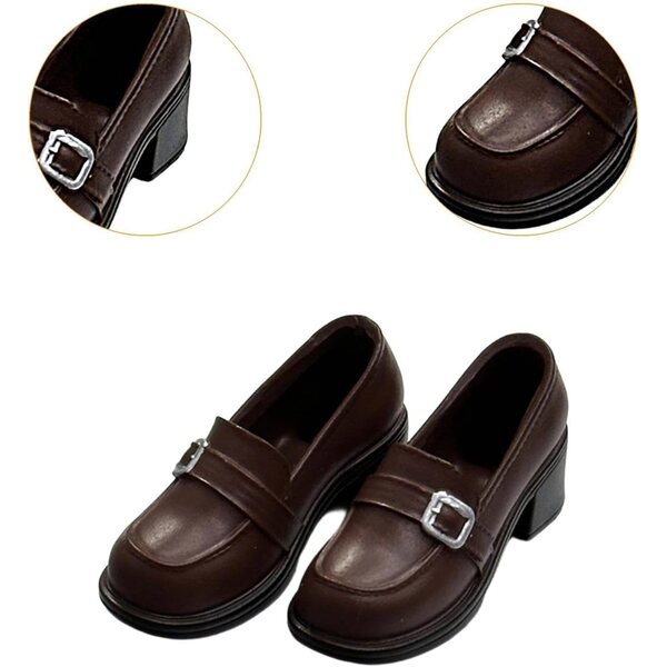 Miniaturschuhe für 1/6 Puppen in braunem PU, elegant und realistisch
