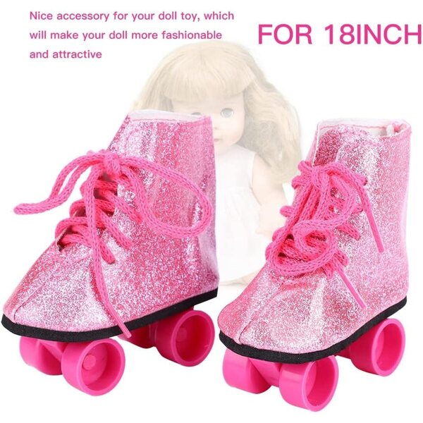 Cryfokt Trendige Rollschuhschuhe in Rosa und Weiß für 18-Zoll-Puppen