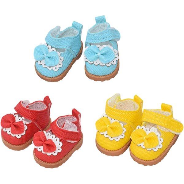 Prinzessinnenschuhe für Puppen von 15–17 cm, Set mit 3 Paaren aus hochwertigem PU-Leder