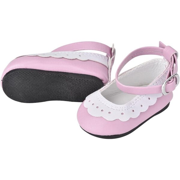 Scarpe da Bambola in Pelle Artificiale con Finiture in Pizzo e Cinturini Regolabili per Bambole 18"