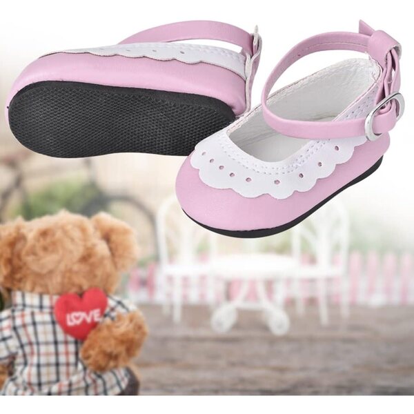 Puppenschuhe aus Kunstleder mit Spitzenbesatz und verstellbaren Trägern für 18-Zoll-Puppen