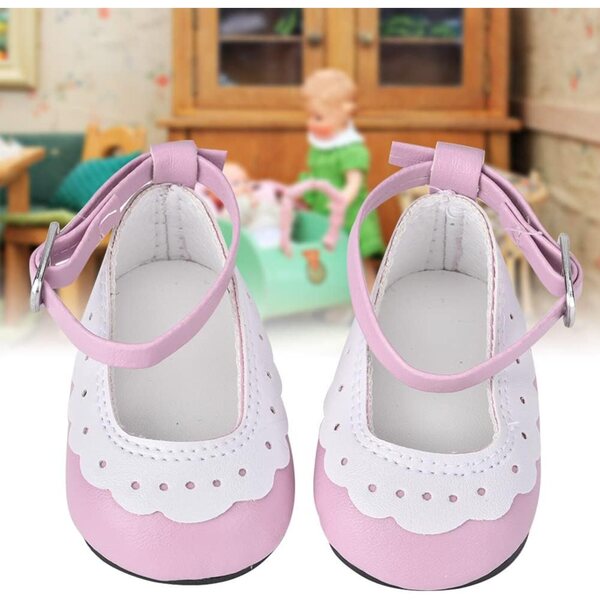 Puppenschuhe aus Kunstleder mit Spitzenbesatz und verstellbaren Trägern für 18-Zoll-Puppen