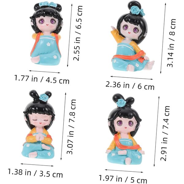 Set 4 Statue Decorative di Bambina in Resina per Scrivania, Ufficio e Camper