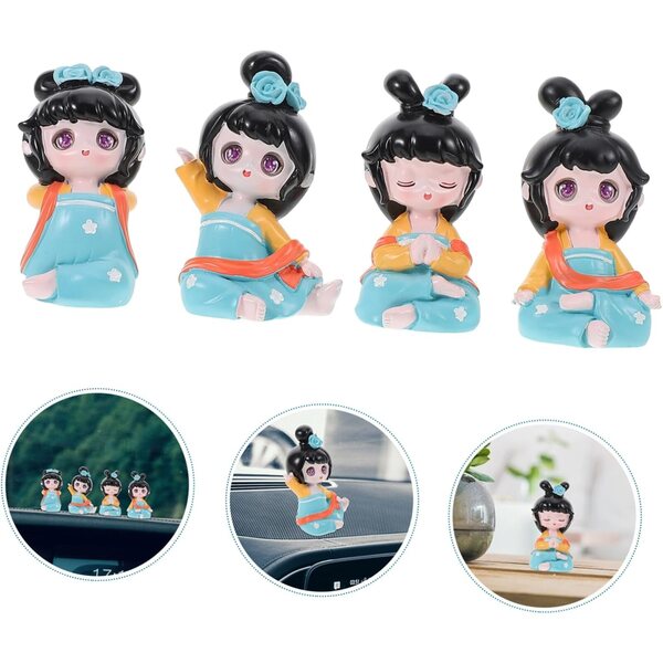 Set 4 Statue Decorative di Bambina in Resina per Scrivania, Ufficio e Camper