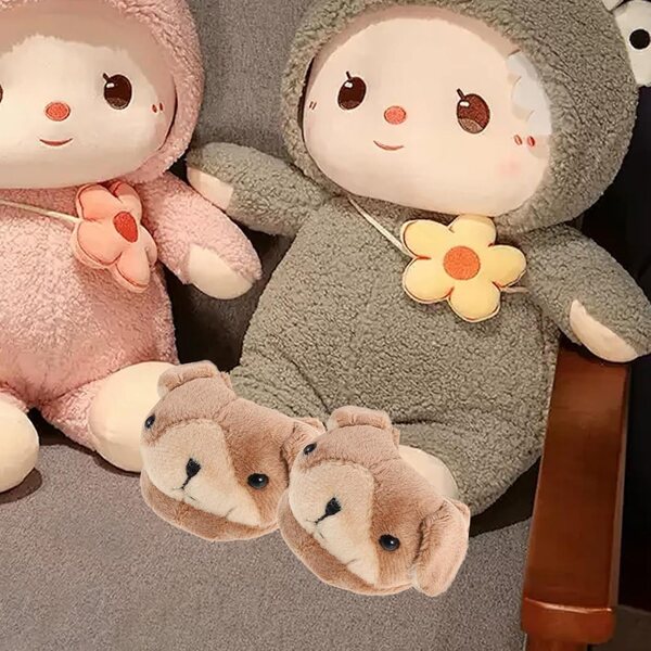 Hellbraune Plüschhausschuhe für 18-Zoll-Puppen, weiche und modische Winterschuhe