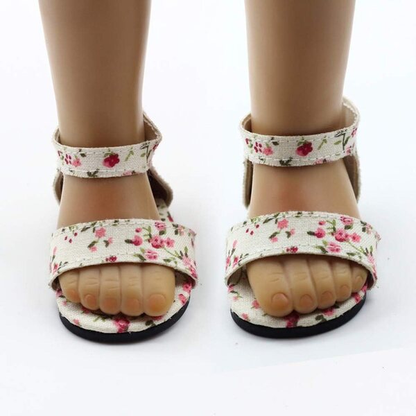 18" Mini-Puppenschuhe mit Blumensandalen, modisches Puppenzubehör