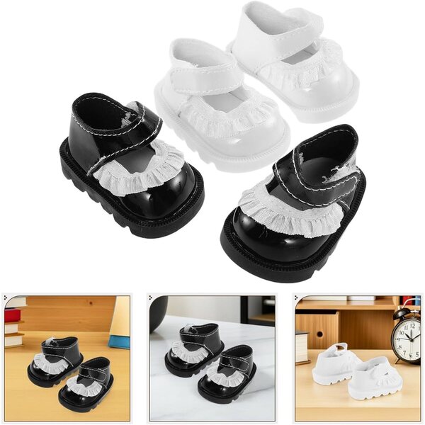 2 Paar Miniatur-Puppenschuhe 20 cm aus mehrfarbiger Spitze als Kostümzubehör