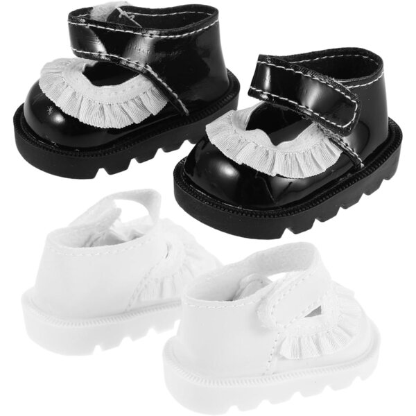 ORFOFE Scarpette per Bambole Reborn in PU con Pizzo Bianco e Nero, 2 Paia Eleganti