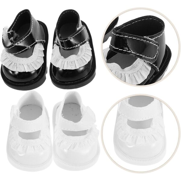 ORFOFE Scarpette per Bambole Reborn in PU con Pizzo Bianco e Nero, 2 Paia Eleganti