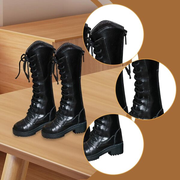 Luwecf 1/3 weibliche Miniaturstiefel aus realistischem PU für 24-Zoll-Puppen, Schwarz