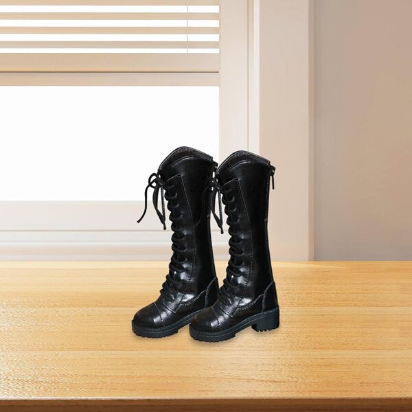 Luwecf 1/3 weibliche Miniaturstiefel aus realistischem PU für 24-Zoll-Puppen, Schwarz