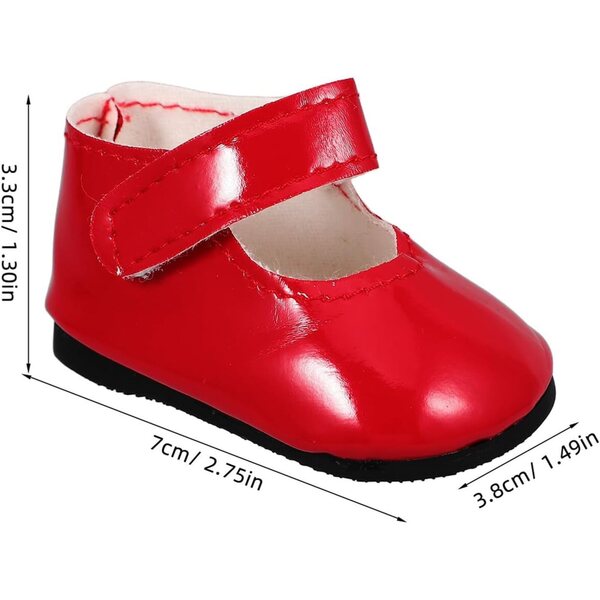 Rote 18-Zoll-Puppenschuhe. Stilvolle Miniaturstiefel zum Spielen und für die Kleidung