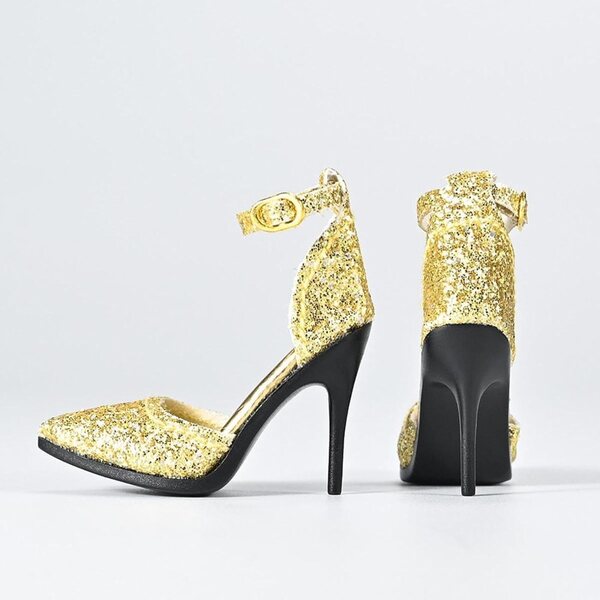 Robuste PU-Puppenschuhe für 1/6 mit goldenen Absätzen für 12-Zoll-Actionfiguren