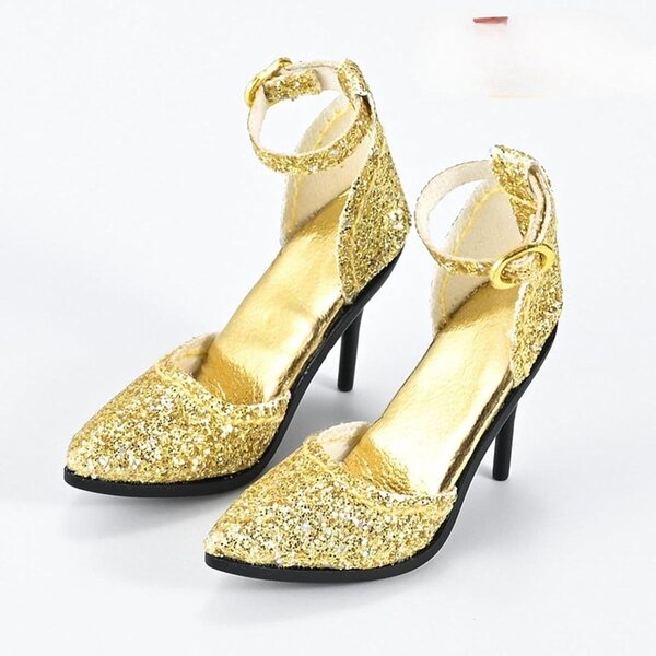 Robuste PU-Puppenschuhe für 1/6 mit goldenen Absätzen für 12-Zoll-Actionfiguren