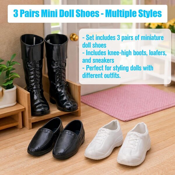 3 Paia Scarpe per Bambola Miniature 3TVol Stivali e Sneaker Moda Casual