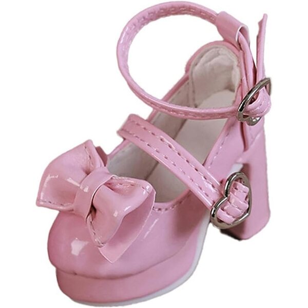 Rosa Puppenschuhe im Maßstab 1:4 mit realistischem Absatz und Herzschnalle, 5 cm