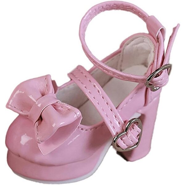 Rosa Puppenschuhe im Maßstab 1:4 mit realistischem Absatz und Herzschnalle, 5 cm