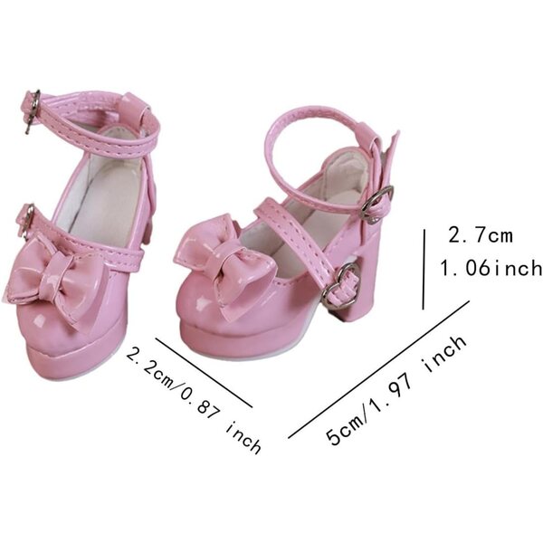 Rosa Puppenschuhe im Maßstab 1:4 mit realistischem Absatz und Herzschnalle, 5 cm