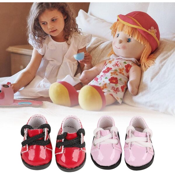Set 6 paia scarpe miniatura per bambole 17 cm, dettagli artigianali in PVC lucido