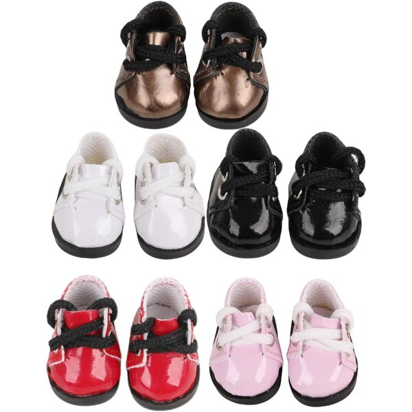 Set 6 paia scarpe miniatura per bambole 17 cm, dettagli artigianali in PVC lucido