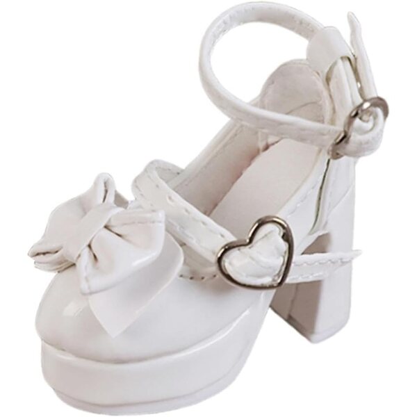 Absatzschuhe im Maßstab 1/4 für weibliche Puppen, weiße Herzschleife, 5 x 2,2 cm