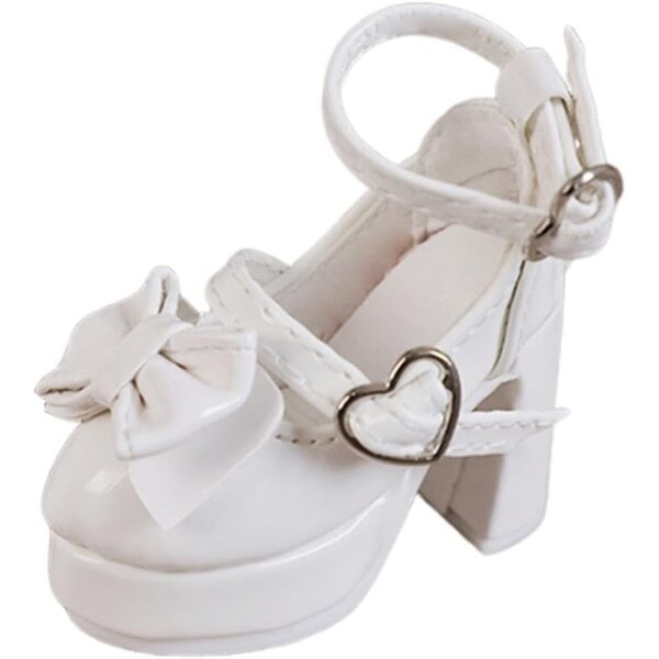 Absatzschuhe im Maßstab 1/4 für weibliche Puppen, weiße Herzschleife, 5 x 2,2 cm