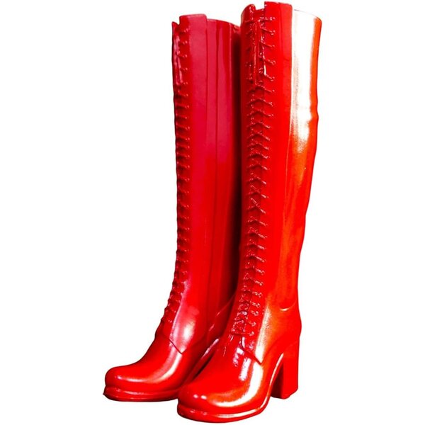 Oshhni Stivali alti 1:6 per Bambole 12'' con Tacco Alto e Punta Tonda, Rosso
