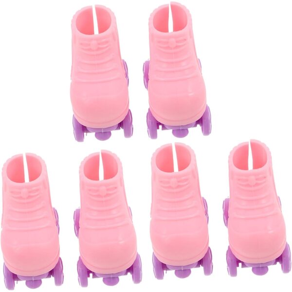 3 Paia Pattini a Rotelle per Bambole Miniature Rosa - Accessori Casa delle Bambole