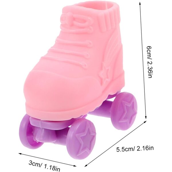 3 Paar Rollschuhe für rosa Miniaturpuppen – Puppenhauszubehör