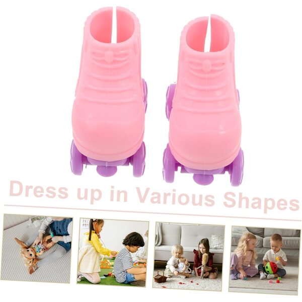 3 Paar Rollschuhe für rosa Miniaturpuppen – Puppenhauszubehör