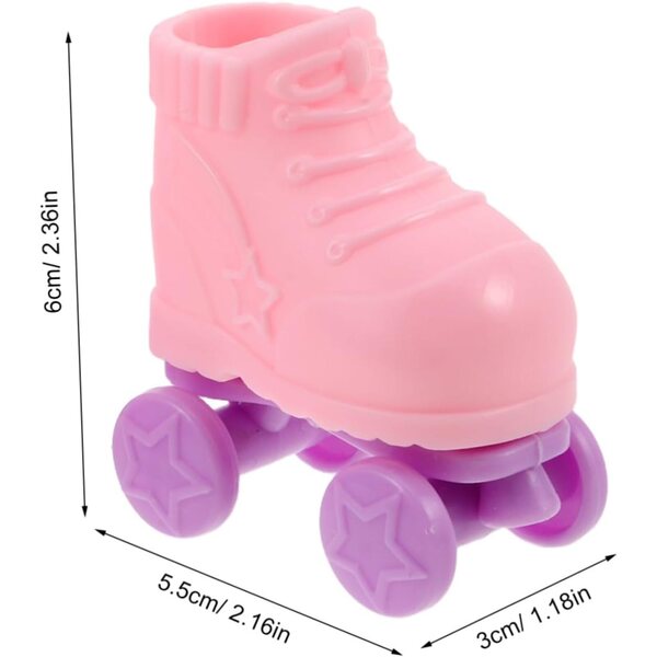 3 Paar Rollschuhe für rosa Miniaturpuppen – Puppenhauszubehör