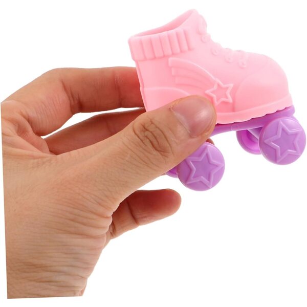 KOMBIUDA 3 Paia Pattini a Rotelle Rosa per Bambole Miniature 6x5,5x3 cm