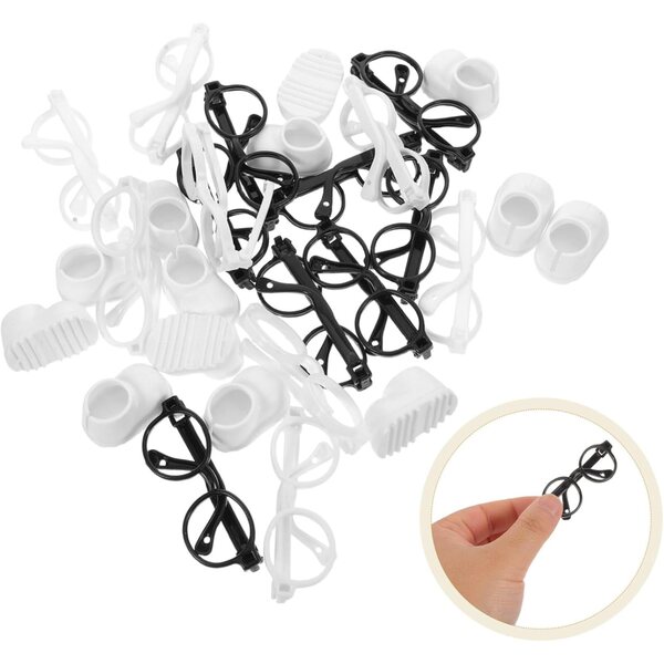 Accessori Miniature per Bambole: Scarpe Bianche e Occhiali Rotondi Neri Kit Completo DIY