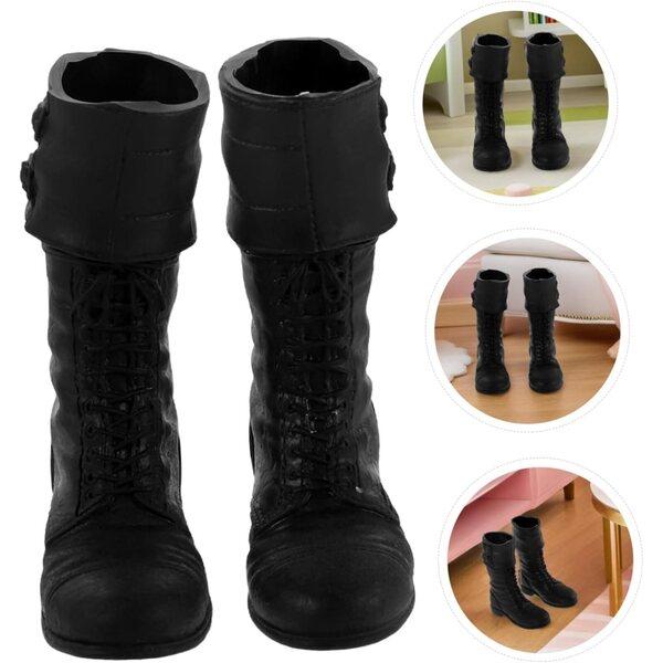 Militärstiefel für schwarze Vaguelly-Puppen, realistische lange Schuhe für Actionfiguren und Abenteuerszenen