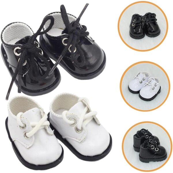 Hemobllo Mini Scarpe in Pelle per Bambole 20 cm Set 2 Paia Nero e Bianco