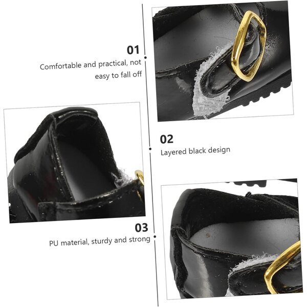 Mini-Schuhe aus schwarzem Kunstleder für BJD-Puppen – dekorative Accessoires 4,5 cm