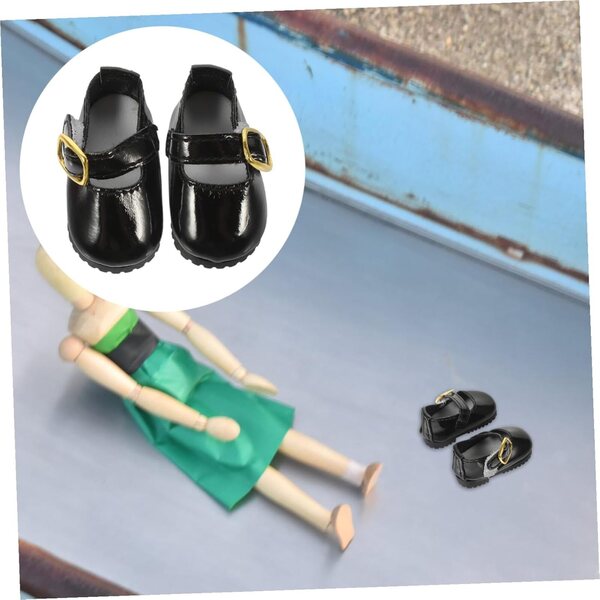 Mini-Schuhe aus schwarzem Kunstleder für BJD-Puppen – dekorative Accessoires 4,5 cm