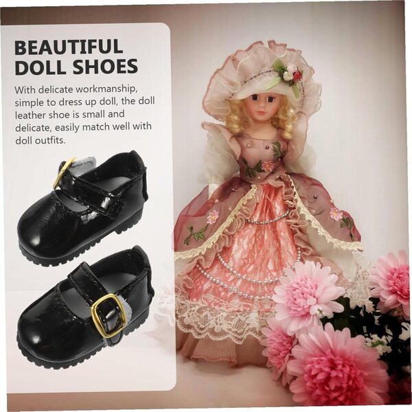Mini-Schuhe aus schwarzem Kunstleder für BJD-Puppen – dekorative Accessoires 4,5 cm