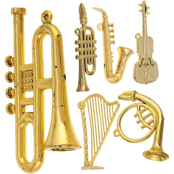 iplusmile 12 pezzi Decorazioni Natalizie Mini Strumenti Musicali Dorati per Case delle Bambole