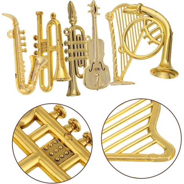iplusmile 12 pezzi Decorazioni Natalizie Mini Strumenti Musicali Dorati per Case delle Bambole