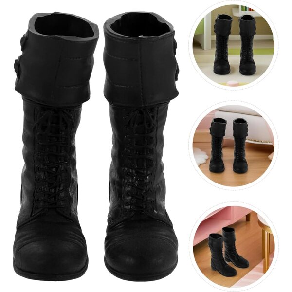 ERINGOGO Mini Stivali Neri per Bambole e Peluche - Scarpe Realistiche 5,5x5x1,8 cm